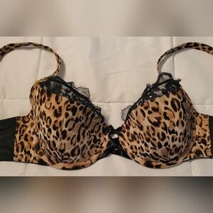 Cacique Leopard Print French Balconette Bra with Black Lace